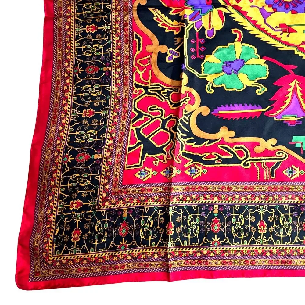 Vintage 1980s Linda Allard for Ellen Tracy silk scarf square ornate geometric